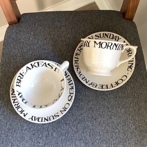 2 Emma Bridgewater Black Toast Large Teacups & Saucer